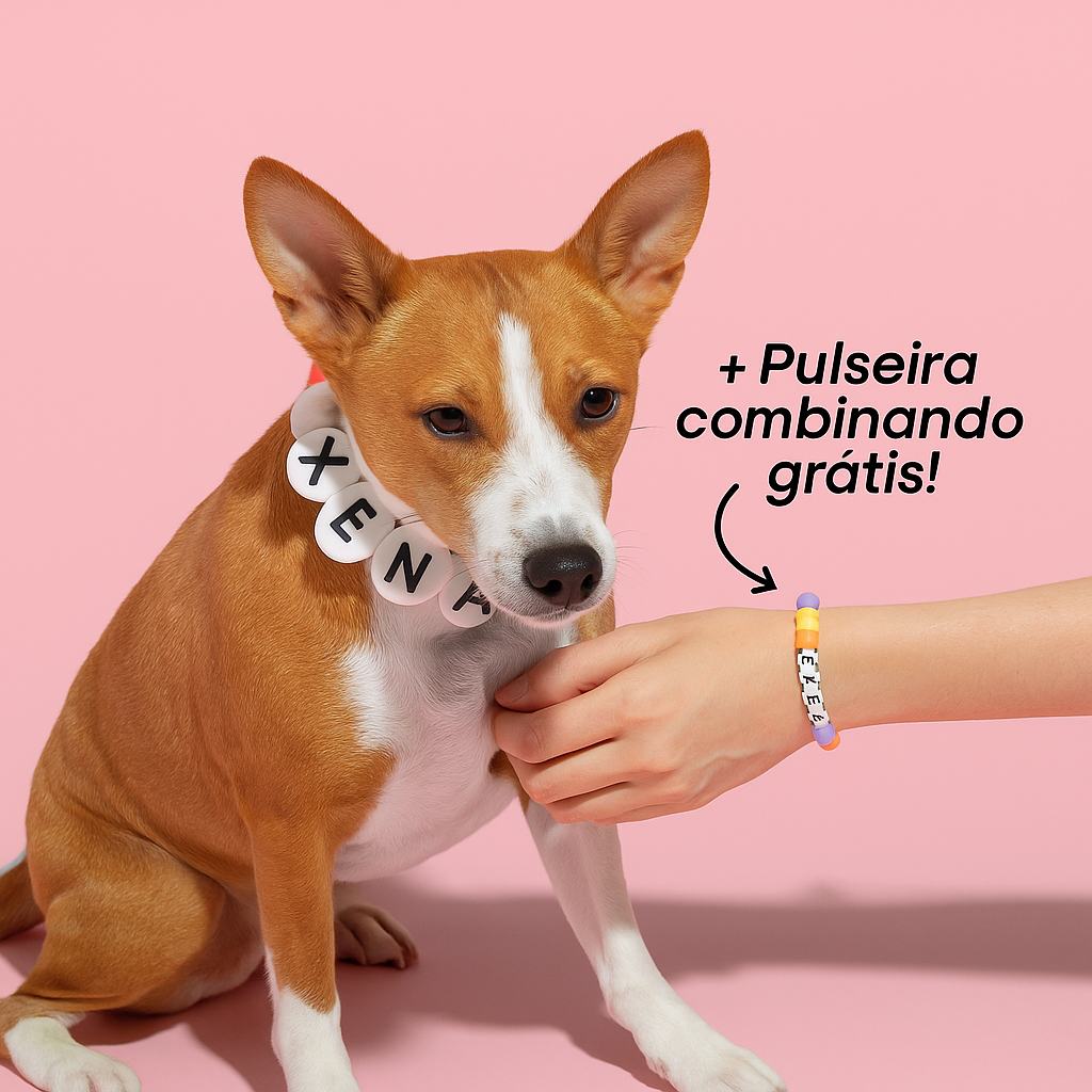 Coleira Pet Personalizada +Brinde Pulseira Combinando | Conexão eterna